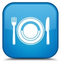 Food plate icon special cyan blue square button Royalty Free Stock Photo