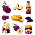 Food from plum, fruit products and sweets, juice