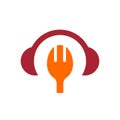 Food podcast logo icon design, fork and headset symbol - Vector Royalty Free Stock Photo