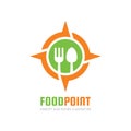 Food point - vector logo template concept illustration in flat style. Spoon, fork in rose wind sign. Graphic design element. Royalty Free Stock Photo