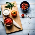 Food preparation on chopping board