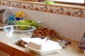 Food preparation counter at a cafe