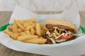 Food presented on tissue paper in basket