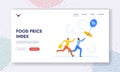 Food Price Index Landing Page Template. Characters Chase Groceries Rising on Balloon. Inflation, Monetary Value Growth Royalty Free Stock Photo