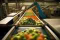 At a food processing factory, vegetables are categorized by their size as they move along a conveyor belt. AI