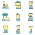 Food processor blender icon set vector color Royalty Free Stock Photo