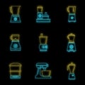 Food processor blender icon set vector neon Royalty Free Stock Photo