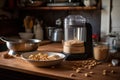 Food processor filled with freshly roasted peanuts being transformed into creamy, delicious peanut butter.