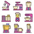 Food processor icons set line color vector Royalty Free Stock Photo