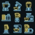 Food processor icons set vector neon Royalty Free Stock Photo