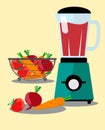 Food processor, mixer, blender and vegetables.Carrots, beets, tomatoes. Vector in the style of flat. Royalty Free Stock Photo