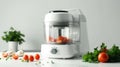 Food processor with tomatoes created with Generative AI. Cooking machine with tomatoes.