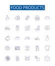 Food products line icons signs set. Design collection of Produce, Meat, Dairy, Groceries, Canned, Frozen, Baked
