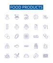 Food products line icons signs set. Design collection of Produce, Meat, Dairy, Groceries, Canned, Frozen, Baked