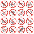 Food prohibition signs line icons set. Royalty Free Stock Photo