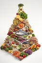 Food pyramid represents way of healthy eating on white background