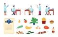 Food quality laboratory control icons set of flat vector illustrations isolated. Royalty Free Stock Photo