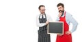 Food quality. menu planning. chef in apron. catering business. welcome on board. bearded men with blackboard, copy space