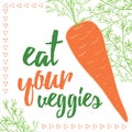 Food quotes. Eat your veggies. Organic carrot card.