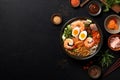 food ramen noodle japanese chopstick vegetable soup asian meal bowl. Generative AI. Royalty Free Stock Photo