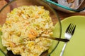 Food. Ready dinner rice salad on the table. Meal time. Royalty Free Stock Photo