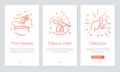 Food and Recipes concept onboarding app screens. Modern and simplified vector illustration walkthrough screens template for mobile