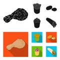 Food, refreshments, snacks and other web icon in black, flat style.Packaging, paper, potatoes icons in set collection.