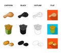 Food, refreshments, snacks and other web icon in cartoon,black,outline,flat style.Packaging, paper, potatoes icons in