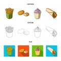 Food, refreshments, snacks and other web icon in cartoon,outline,flat style.Packaging, paper, potatoes icons in set