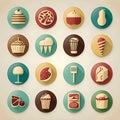 Food reward stickers, buttons, icons for a children or adult game multiple on an ivory background