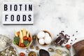 Food rich in biotin. Natural sources of vitamin B7 Royalty Free Stock Photo