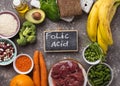 Food rich in folic acid Royalty Free Stock Photo