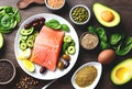 Food rich in omega 3 fatty acid and healthy fats. Healthy eating concept