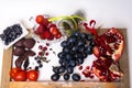 food rich with resveratrol, grapes, plums, strawberry, dark chocolate,pomegranate, cranberry, green tea, tomatoes, blueberry copy