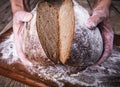 Food. rye bread in male hands Royalty Free Stock Photo