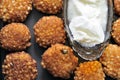 Food Sabudana Vada and curd Indian food