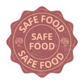 Food Safety Icons, Safe Food Badge, Seal, Tag, Label, Sticker, Emblem Vector Illustration With Grunge Effect