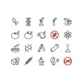 Food safety vector icons. Set of ingredient warning label icons. Genetically modified organism. Common allergens gluten, soy, Royalty Free Stock Photo