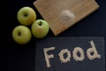 Food scribed with real food in a table Royalty Free Stock Photo