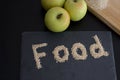 Food scribed with real food in a table Royalty Free Stock Photo