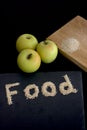 Food scribed with real food in a table Royalty Free Stock Photo