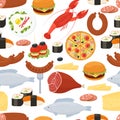 Food seamless pattern in flat style Royalty Free Stock Photo