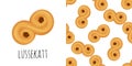 Food seamless pattern made from traditional Swedish and scandinavian Christmas saffron buns Lussekatter.