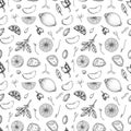 Food seamless pattern. Vector illustration in sketch style. Vintage background for restaurant menu and decoration Royalty Free Stock Photo