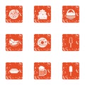 Food selection icons set, grunge style