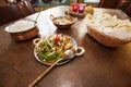 Food served at table in restaurant