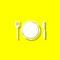 food, service, fork, plate, knife white icon with shadow