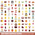 100 food service icons set, flat style Royalty Free Stock Photo