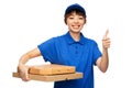 delivery woman with pizza boxes showing thumbs up Royalty Free Stock Photo