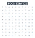 Food service vector line icons set. Catering, Dining, Banqueting, Cuisine, Takeaway, Restaurant, Delivery illustration